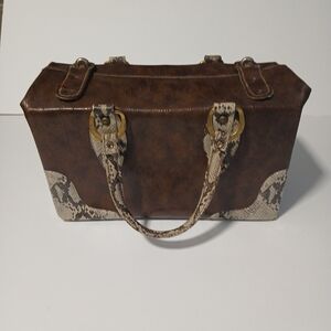 Leather Small Suitcase With Genuine Snake Skin Accents 18"X 11" RARE Brown Faux?